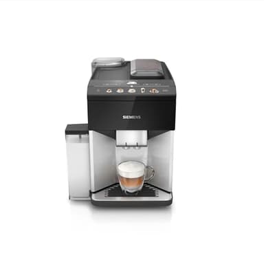 Siemens EQ500 Fully Automatic Coffee Maker with CoffeeSelect Display, oneTouch DoubleCup, Aroma Double Shot, AutoMilk Clean and CeramDrive in Silver and Piano Black