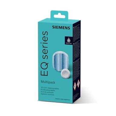 Siemens Multipack TZ80003A, contents: 1 x 10 cleaning tablets (2.2 g each) and 2 x 3 descaling tablets (36 g each), for fully automatic coffee machines of the EQ series, white