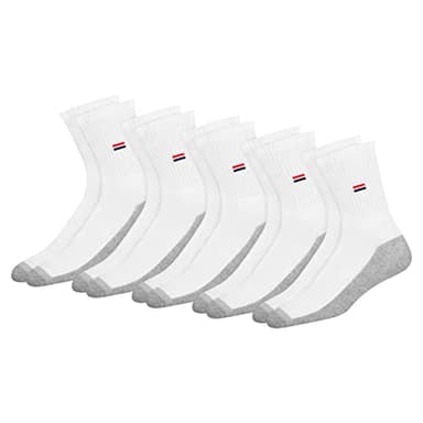 NAVYSPORT Men's Socks Sports Cushioned Cotton Crew Socks, Pack of 5 Pairs (Shoe Size: 9-11, White)