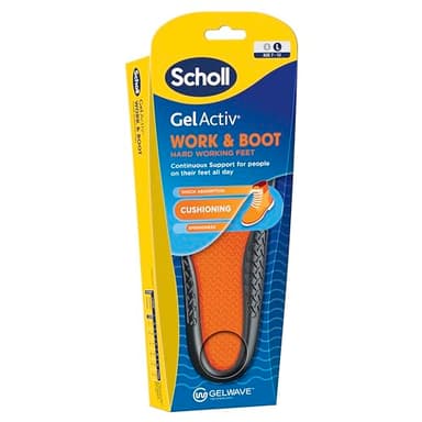 Scholl GelActiv Work & Boot Insoles, Large, Size 7-12 – Cushioning and Shock Absorption for Hard Working Feet – Springiness and All-Day Comfort – 1 Pair