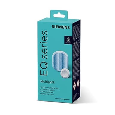 Siemens Multipack TZ80003A, contents: 1 x 10 cleaning tablets (2.2 g each) and 2 x 3 descaling tablets (36 g each), for fully automatic coffee machines of the EQ series, white