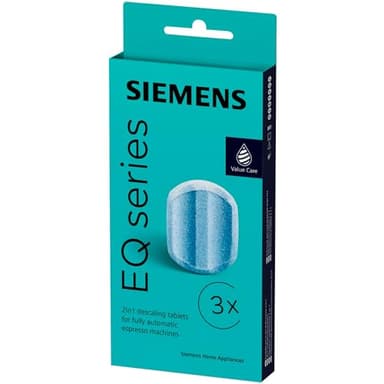 Siemens Descaling Tablets TZ80002A, Removes Limescale and Protects Against Corrosion, Original Accessories, Suitable for EQ Series Coffee Machines, Built-in Machines, White, (Pack of 3) 1 Pack