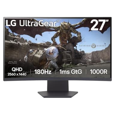 LG 27GS60QC-B 27" Ultragear™ QHD 1000R Curved 180Hz Gaming Monitor, 1ms (GtG), HDR10, sRGB 99% (Typ.)