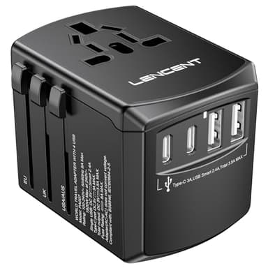 LENCENT Universal Travel Adapter, International Charger with 2 USB Ports and Type-C PD Fast Charging Adaptor for iPhone, Tablet, Gopro. for Over 200 Countries Type A/C/G/I (USA, Japan, UK, EU, AUS)