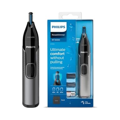 Philips Series 3000 Ear, Eyebrow & Nose Trimmer with 2 Eyebrow Combs & Pouch, Showerproof and Fully Washable, Black & Grey, NT3650/16