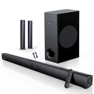 180W Sound Bar MEREDO 2 in 1 Detachable Soundbar for TV 2.1CH Soundbar with Subwoofer USB Audio Delivery 5 EQ Modes Treble & Bass Adjust (ARC Cable) Optical/BT 5.4/AUX, 12L Deep Bass - 32 Inch