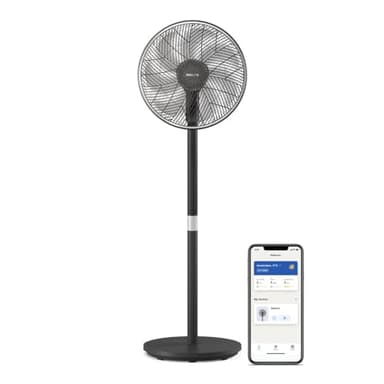 Philips Smart Pedestal Fan Series 3000, Powerful & Ultra-Quiet with SilentWings Technology, 19 dB, 2-in-1 Table & Standing Fan, Tiltable & Rotating, App Control, 12h timer, Black (CX3550/01)