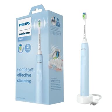 Philips Sonicare 2100 Rechargeable Electric Toothbrush with Smart Brush Timer 2 Intensity Settings, 14-day battery life, slim and egonomic design, Light Blue, HX3651/32