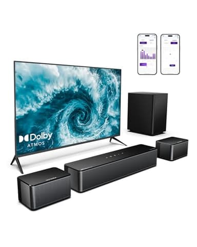 ULTIMEA 5.1 Soundbar Compatible with Dolby Atmos, 3D Surround Sound System Sound Bar for TV, TV Sound Bar with Wireless Subwoofer, Surround and Bass Adjustable Home Audio TV Speakers, Poseidon D60