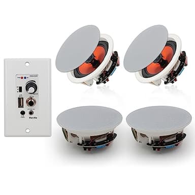 Herdio 6.5'' Bluetooth in Wall in Ceiling Speakers 600W 2-Way Flush Mount Speakers System with Wall Amplifier Receiver for Home Theater Office Bathroom(2Pairs, Paintable-Grille)