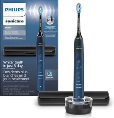 Philips Sonicare DiamondClean 9000 Rechargeable Sonic Electric Toothbrush with App, Built-in Pressure Sensor, 4 Clean Modes & 3 Intensities, Navy, HX9911/96