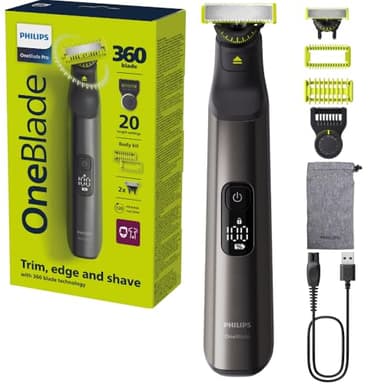 Philips OneBlade 360 Face+Body PRO Hybrid Electric Beard and Hair Trimmer, Shaver for head with 20 Length Precision Comb, 2 Blades, QP6552/15